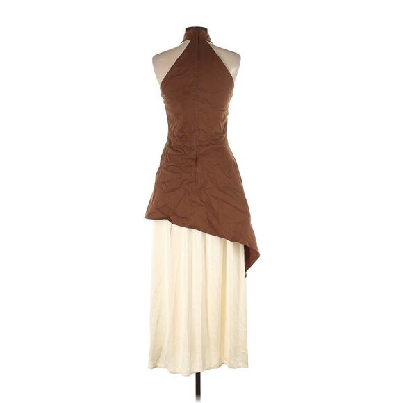 NWT IQ Collection Brown Cream Layered Halter Neck Sleeveless Dress XL - Picture 3 of 5